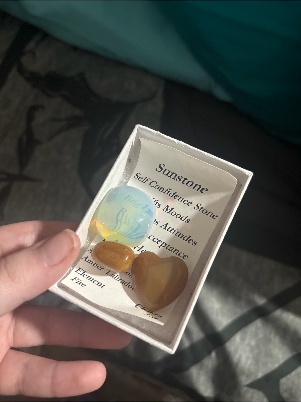 Source Unknown Sunstone Set with Opalescent Sphere and Amber Hearts